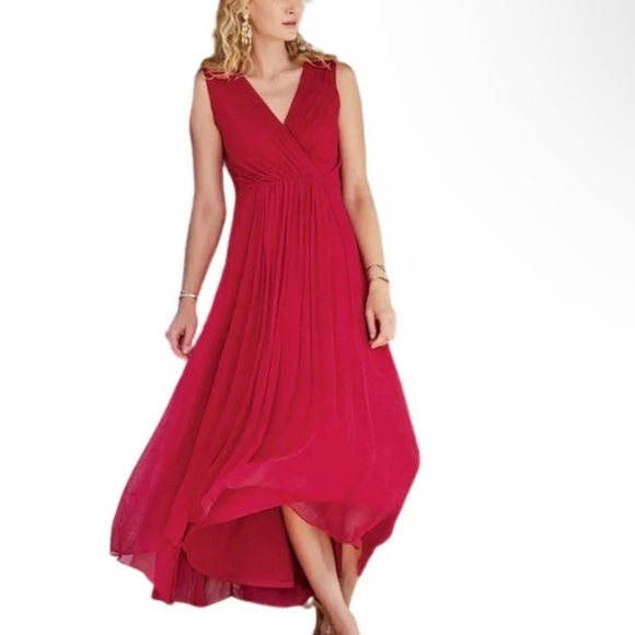 Soft Surroundings Charmonte Sleeveless Chiffon Dress Vibrant Red Size 4 Petite - Picture 2 of 15